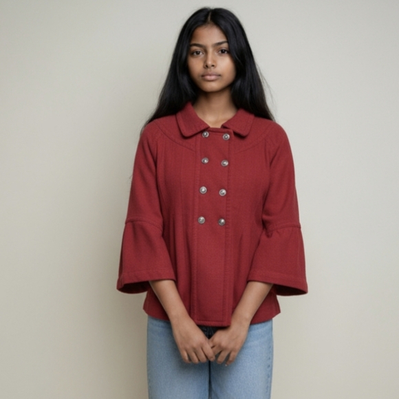 Twisted Hearts Y2K retro Cherry Girl red knit snap front  fleece jacket sz M - Picture 1 of 9